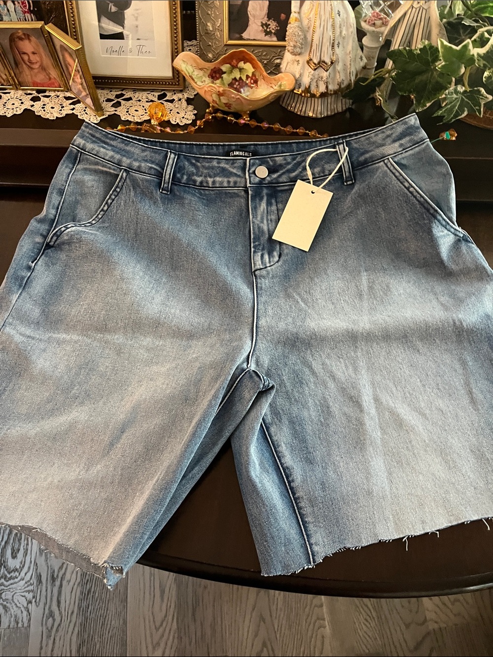 Light Blue Jean Shorts with Raw Hem - Lambsail